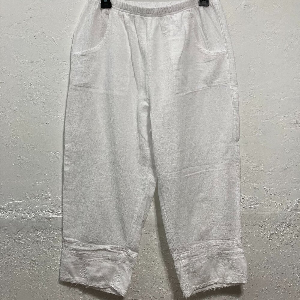Lulu B Capri Pants Pull On Cropped White Beach Resort Pockets Gauzy size M